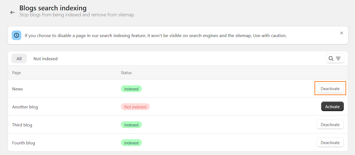 Manage page indexing with TinyIMG