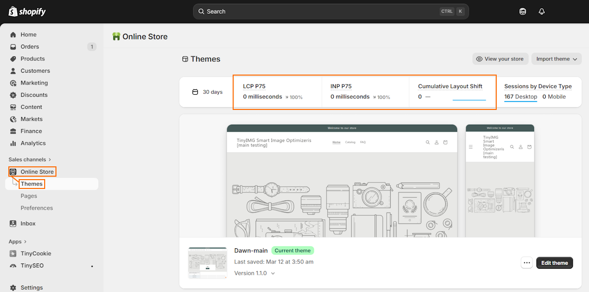 Shopify Core Web Vitals metrics