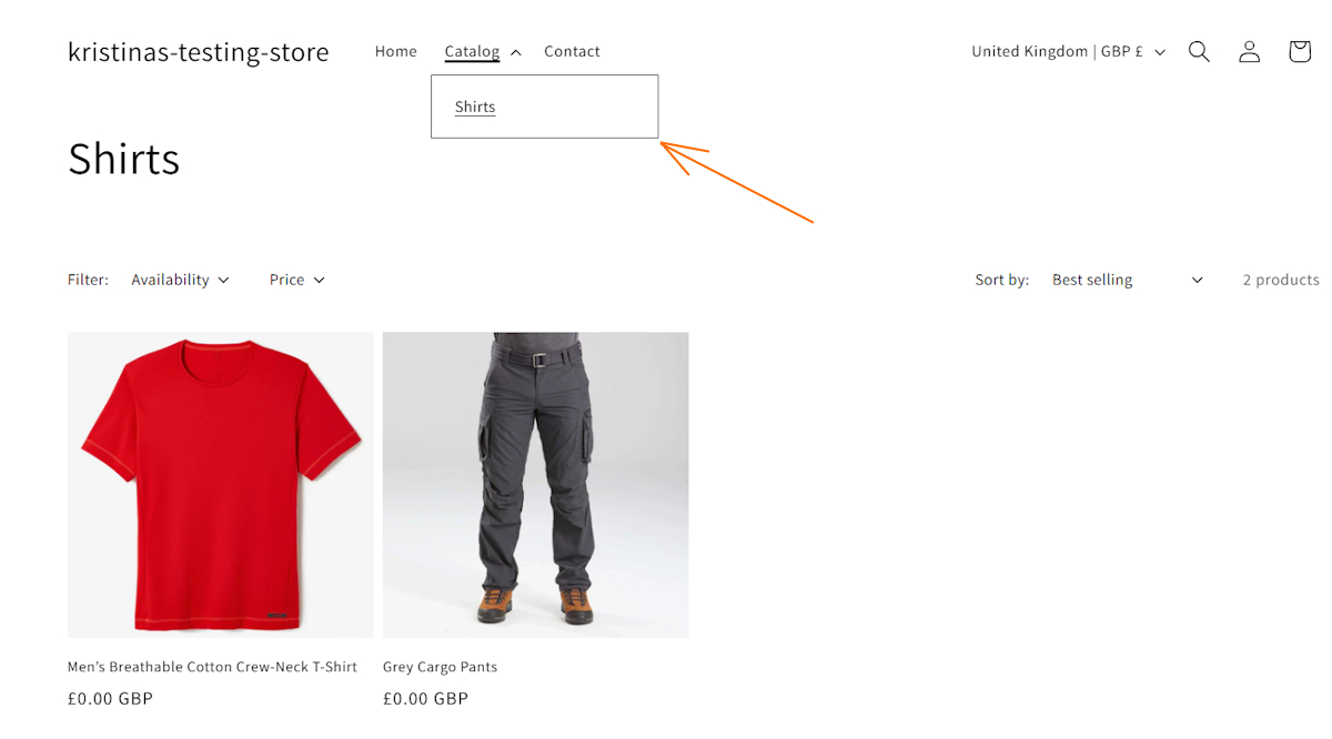 Sub-collection preview on Shopify store
