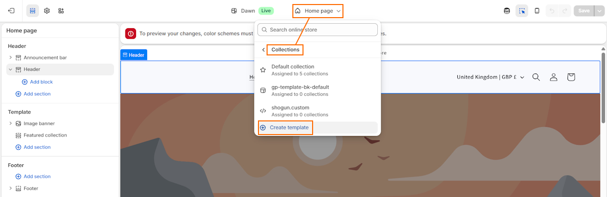 Create new collection template on Shopify