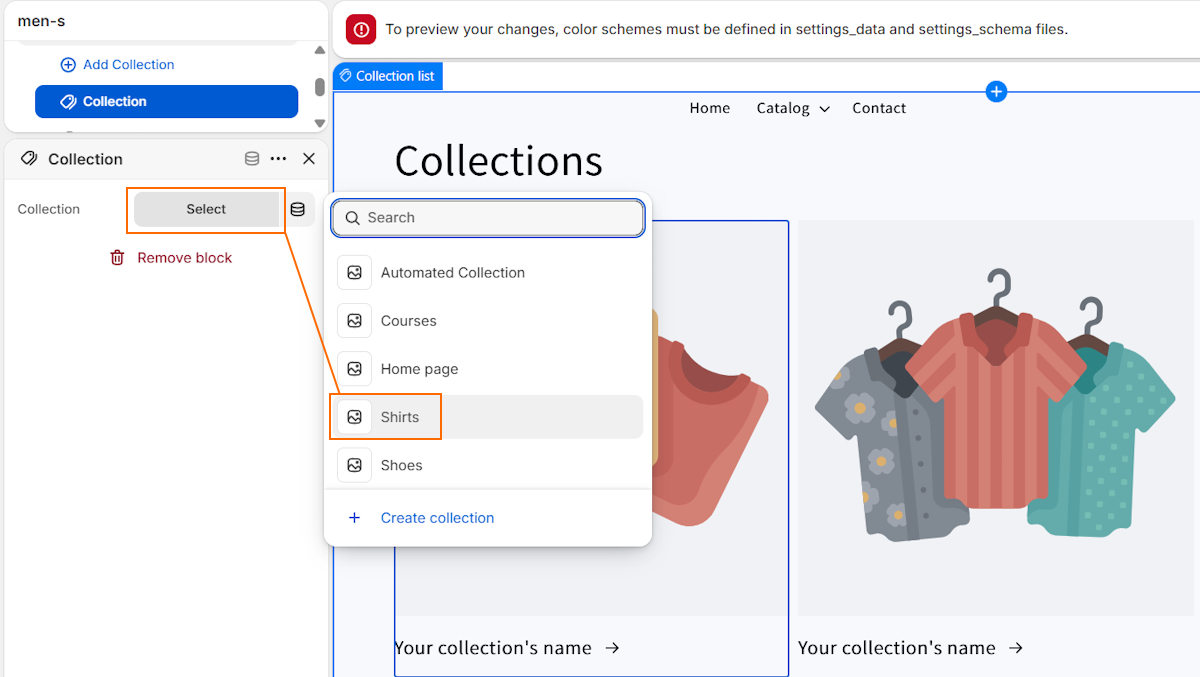 Assign a sub-collection to the collection list