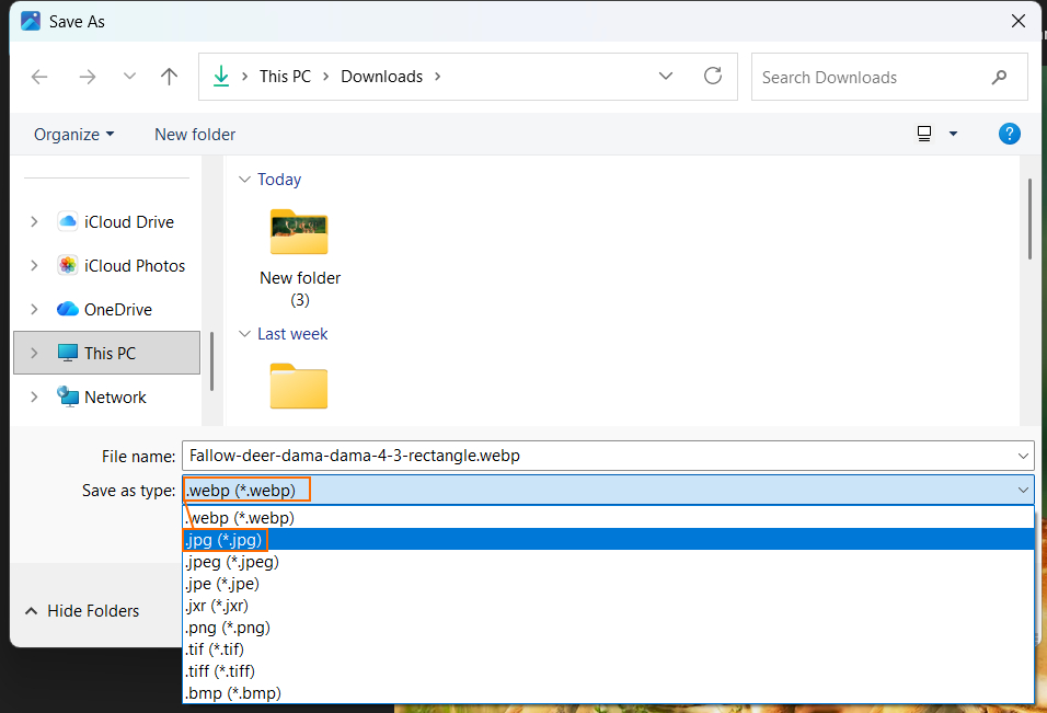 Change webp to jpg on Windows Photos app