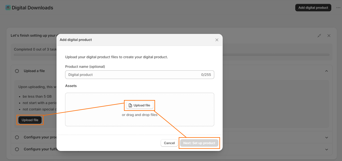 Upload digital file to Shopify