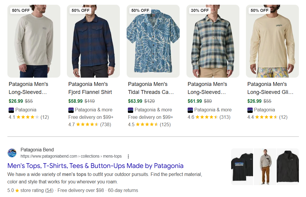 Rich results example on Google