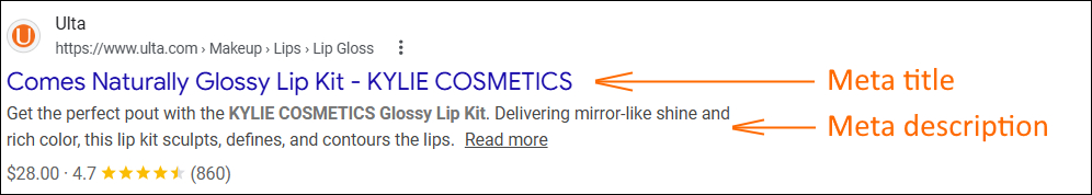 Meta title and meta description example