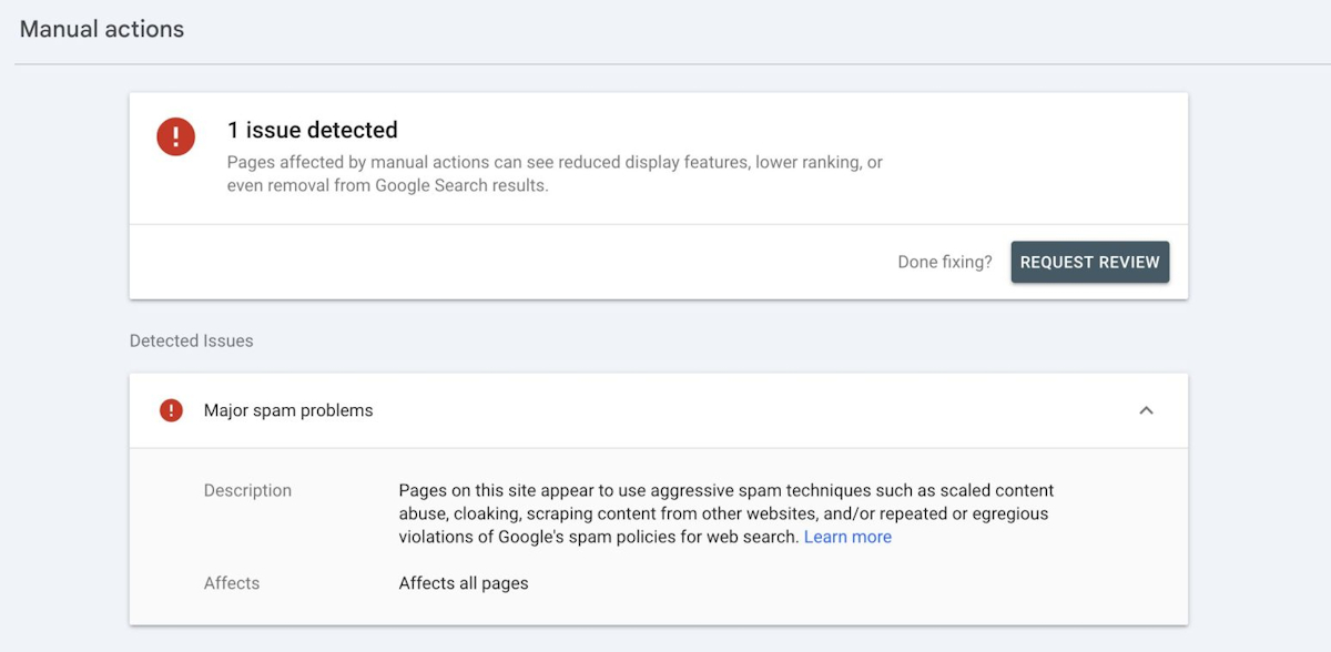 Google Search Console AI content spam problem