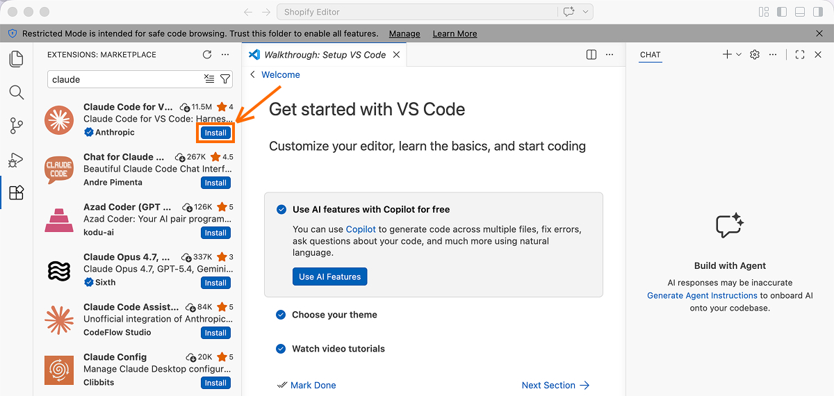 Claude extension on Visual Studio Code