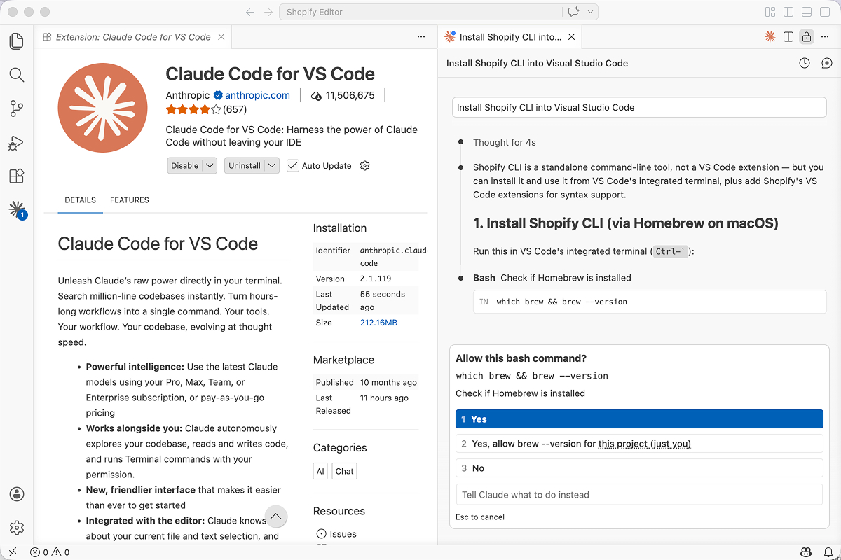Allow bash command on Visual Studio Code Claude