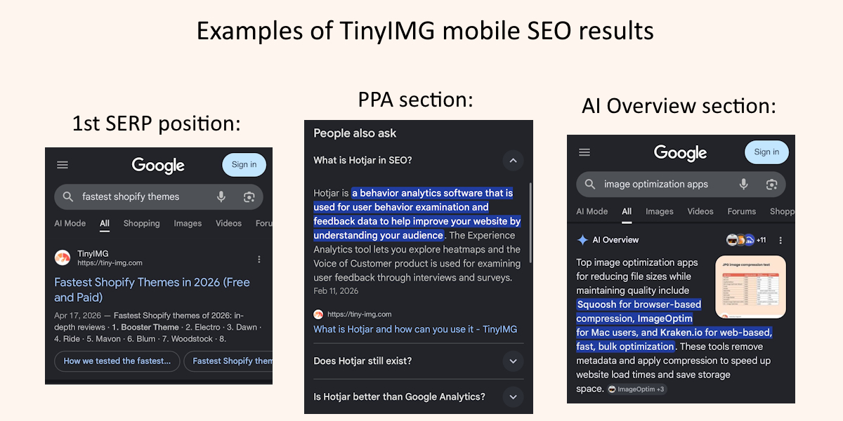 TinyIMG mobile SEO result examples