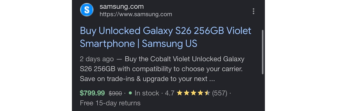Rich results example on mobile