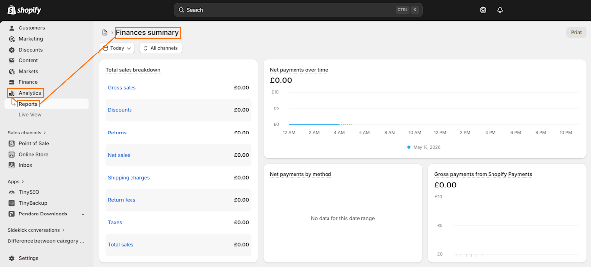 Finance summary on Shopify