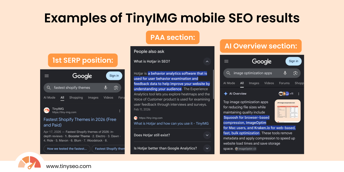 Examples of mobile TinyIMG SEO results