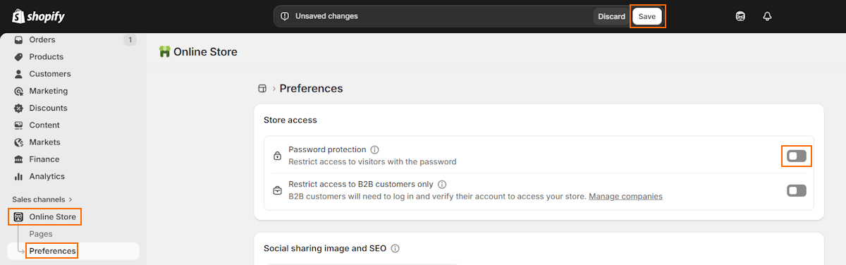 Remove Shopify store password