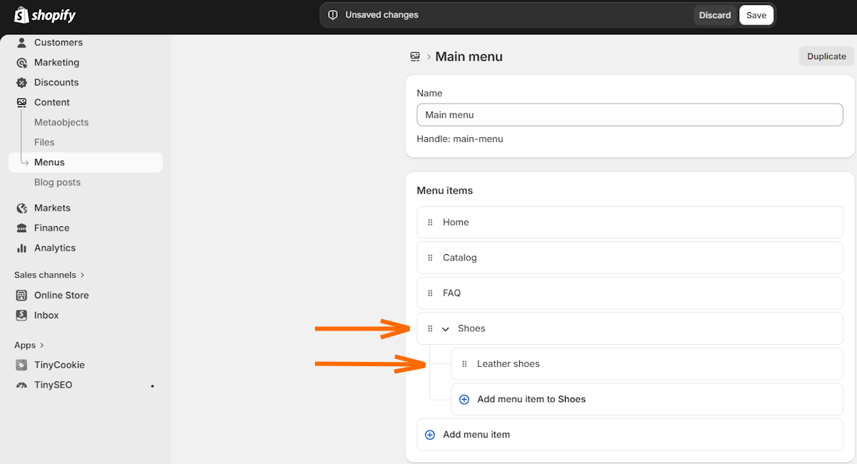 Creating Shopify dropdown menu