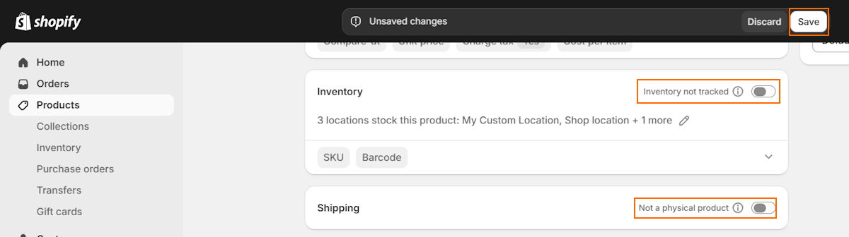 Change product settings to digital