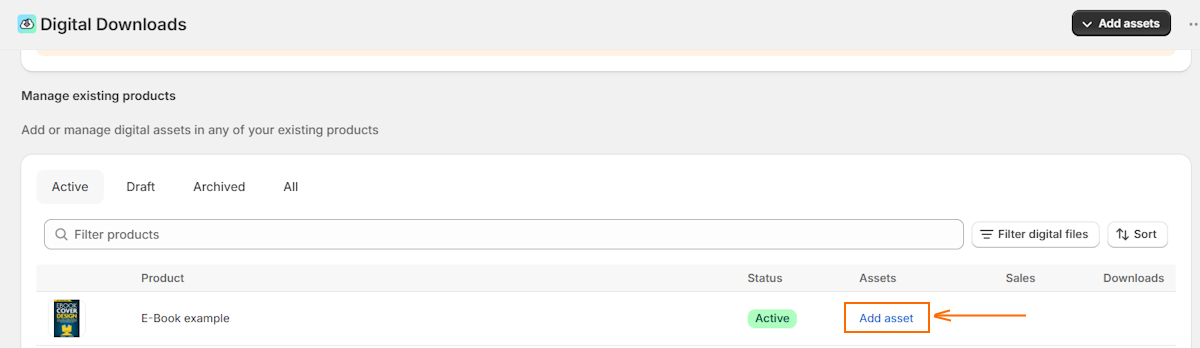 Add asset to digital product on Shopify