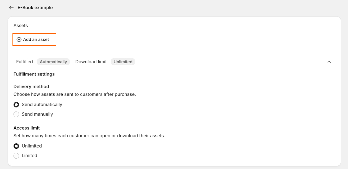 Set fulfillment settings for digital product files