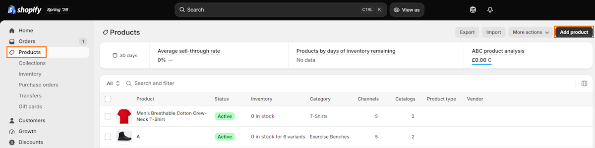 Add products on Shopify