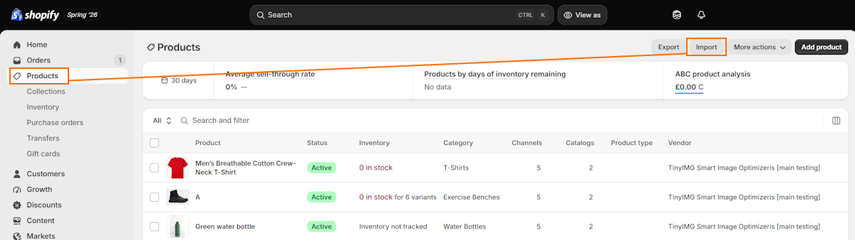 Import products on Shopify