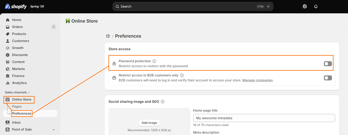 Remove Shopify password