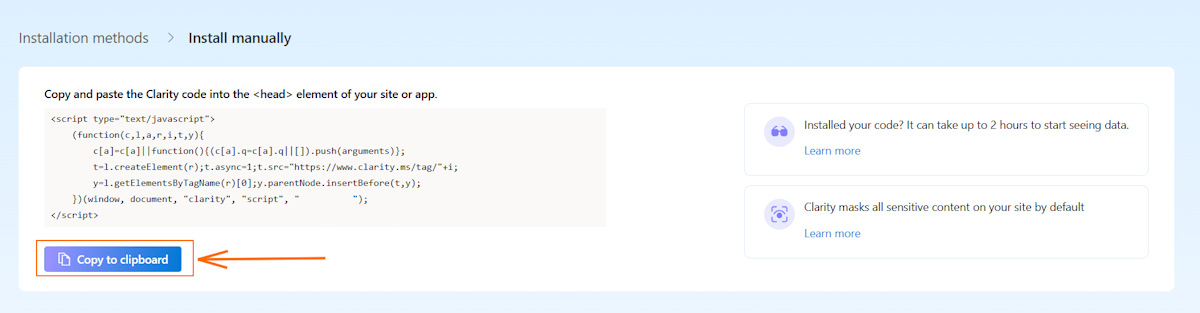 Microsoft Clarity tracking code
