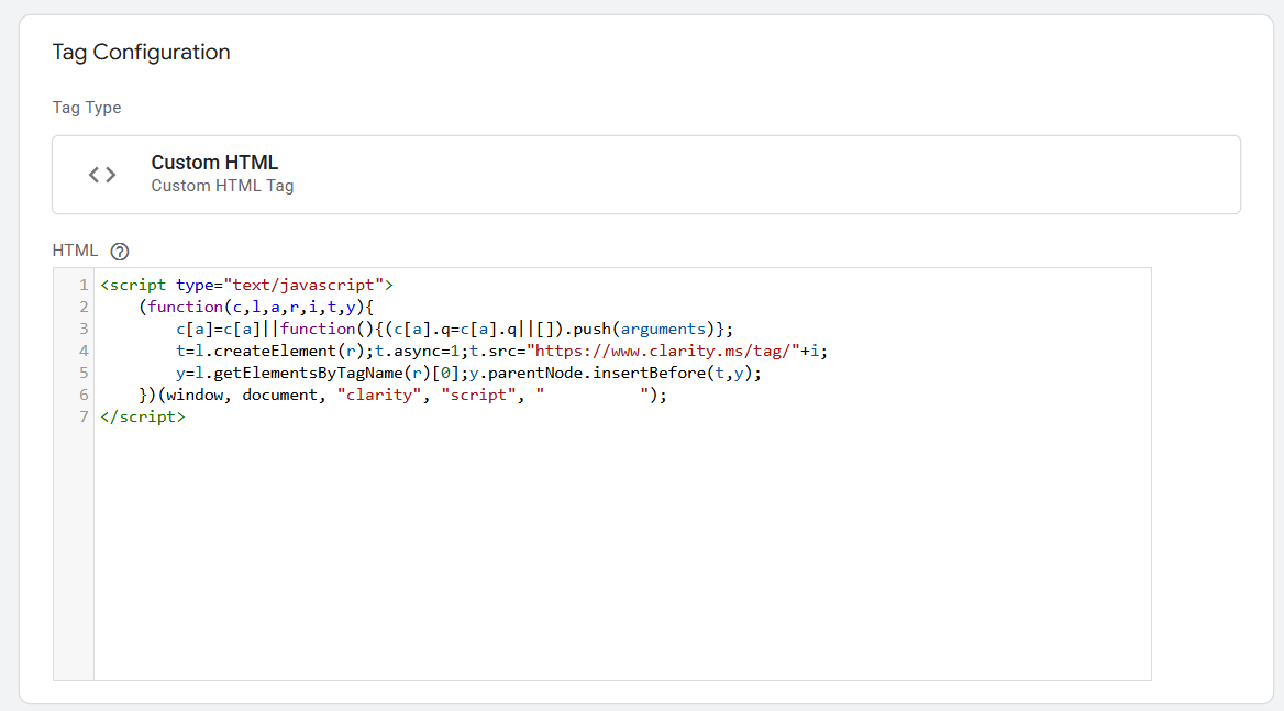 Custom HTML for Clarity on Google Tag Manager
