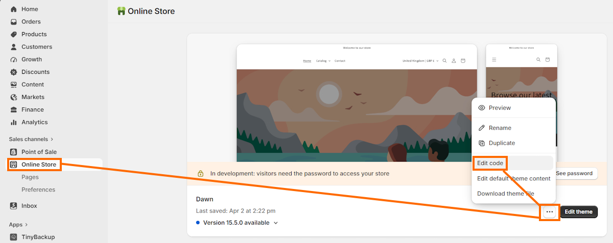 Edit theme code on Shopify