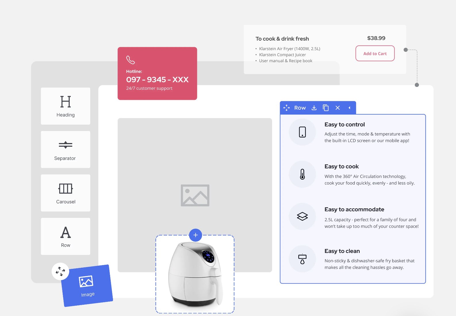 GemPages landing page builder drag and drop editor