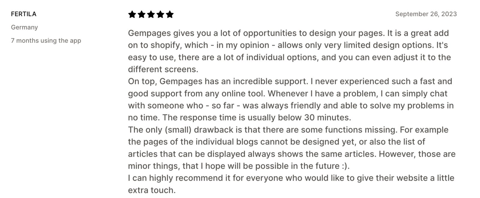 GemPages landing page builder customer review