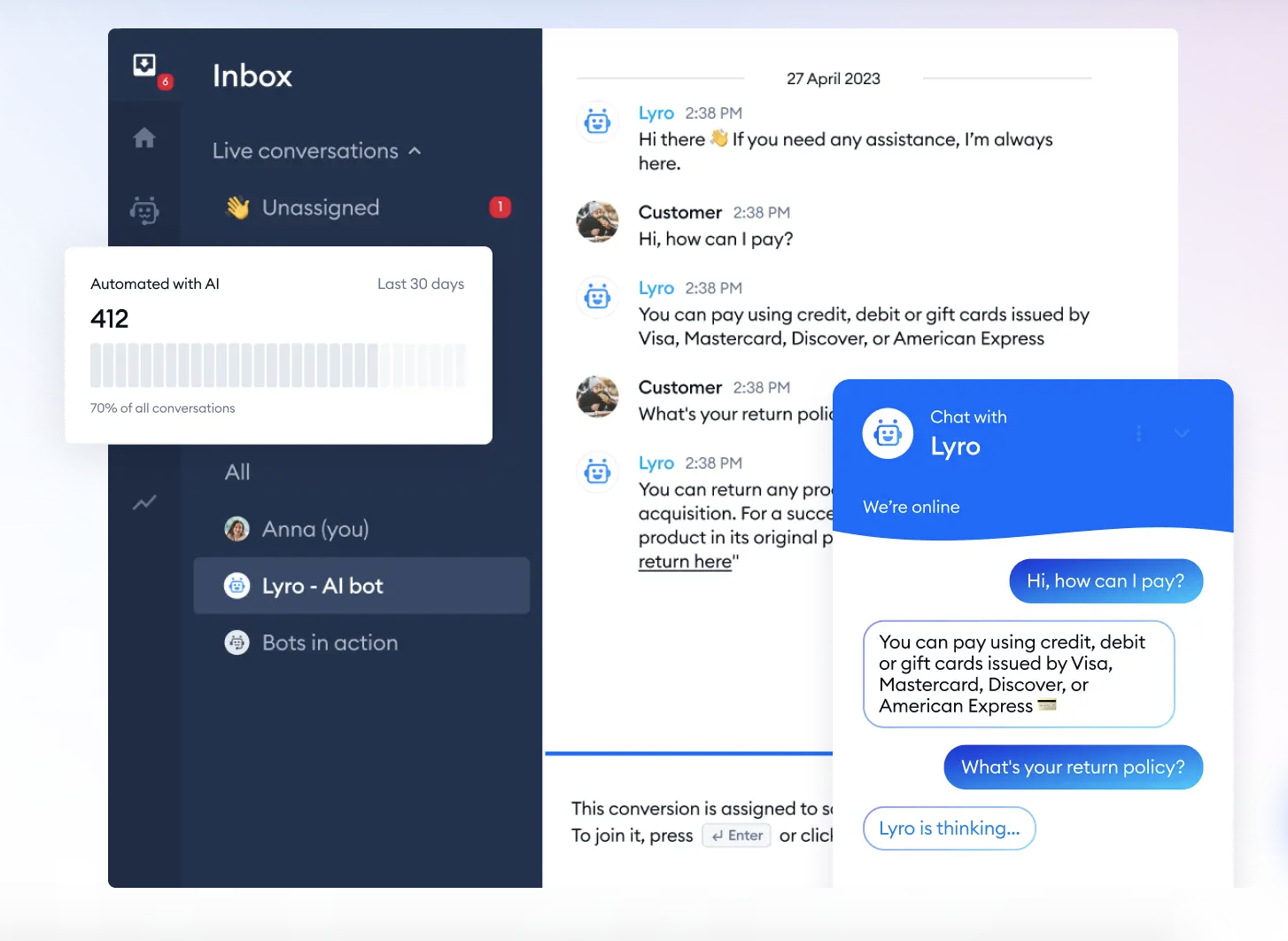 Tidio live chat dashboard