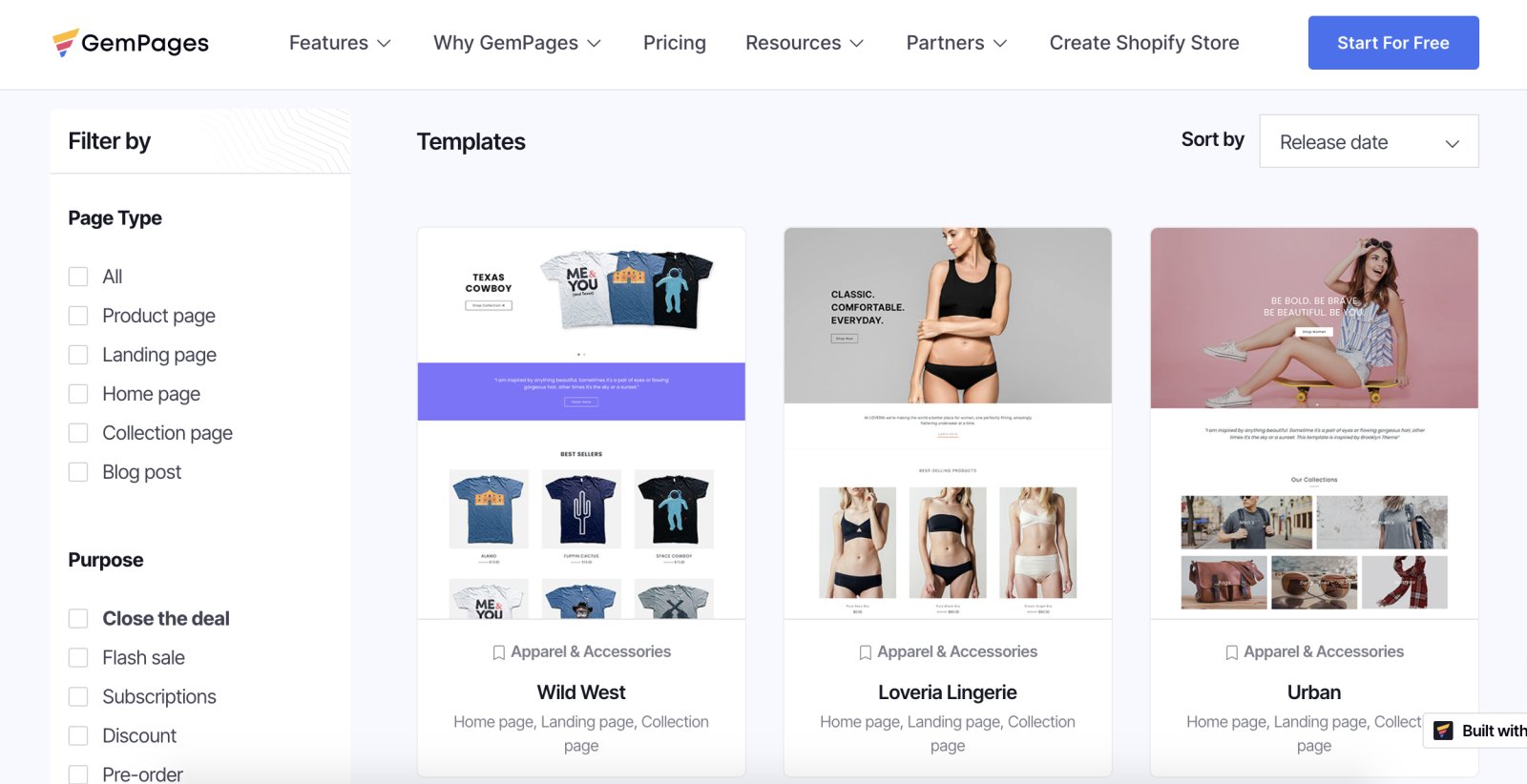 Gempages page templates