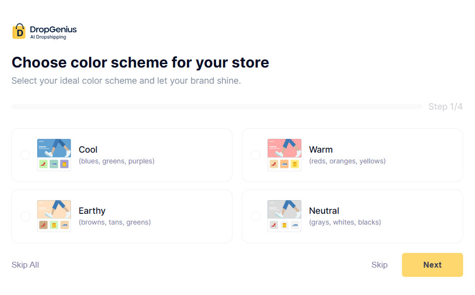 choosing a color scheme in dropgenius shopify app