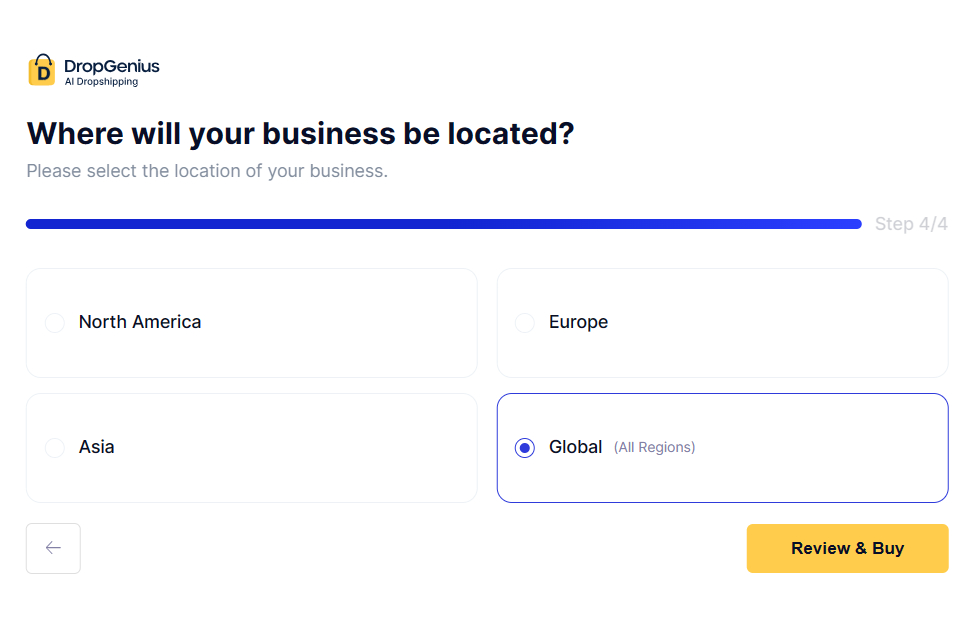 choosing business location in dropgenius shopify app