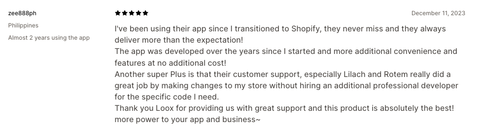 loox app customer review