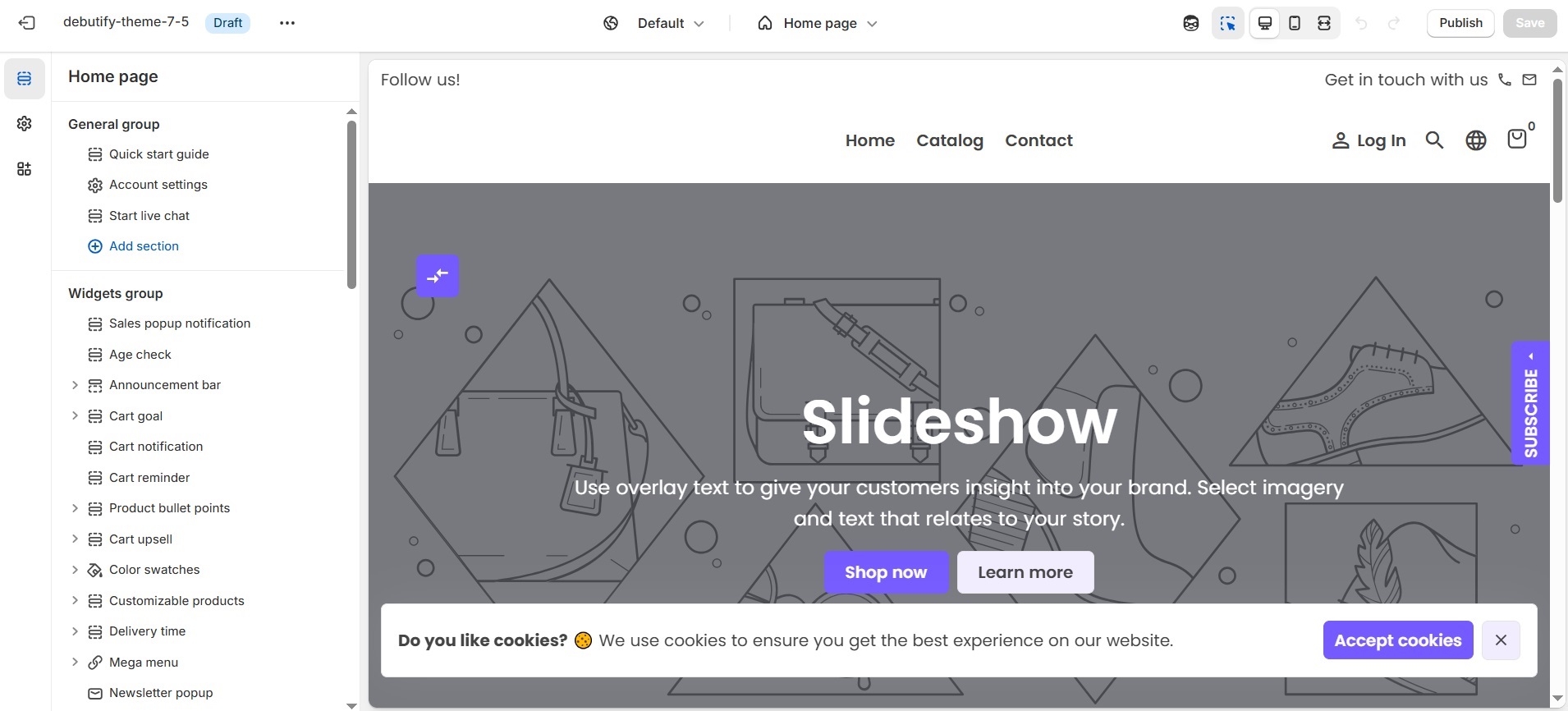 Debutify theme Shopify editor