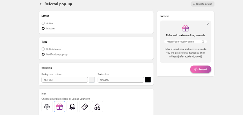 BON Loyalty referral pop-up