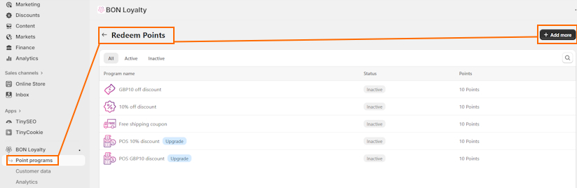 BON Loyalty redeem points setup