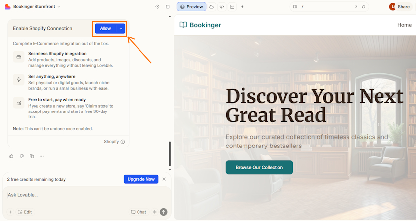 Lovable Shopify integration
