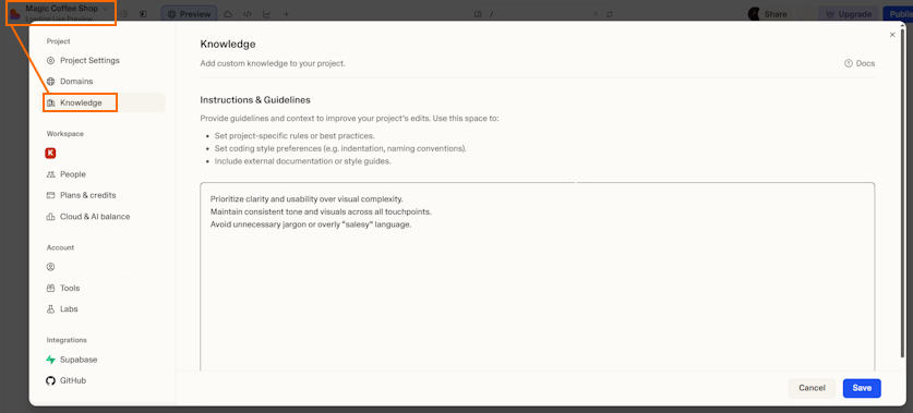 Lovable custom knowledge