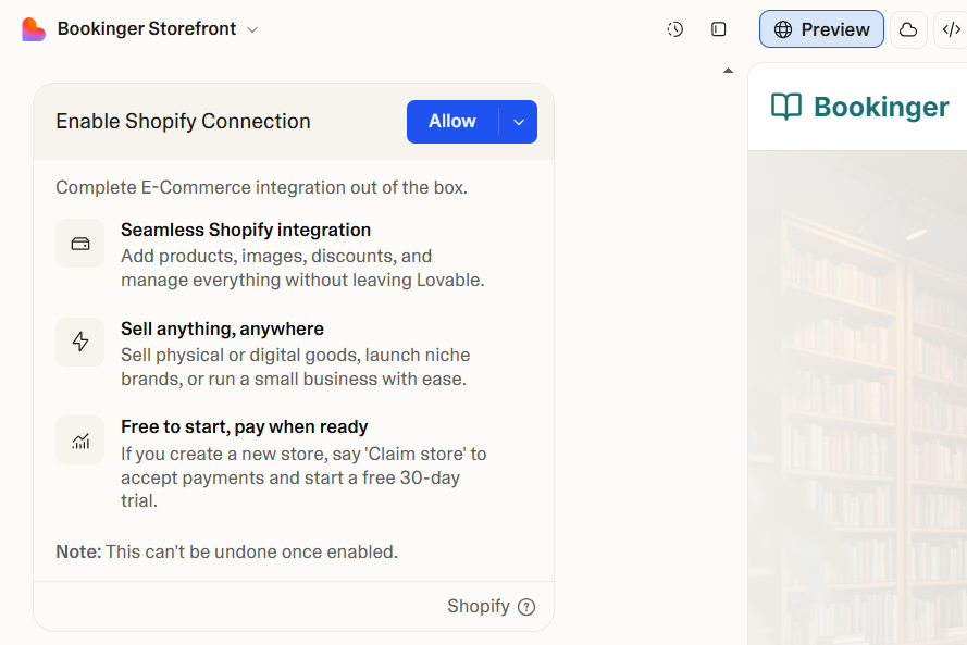 Lovable Shopify connection
