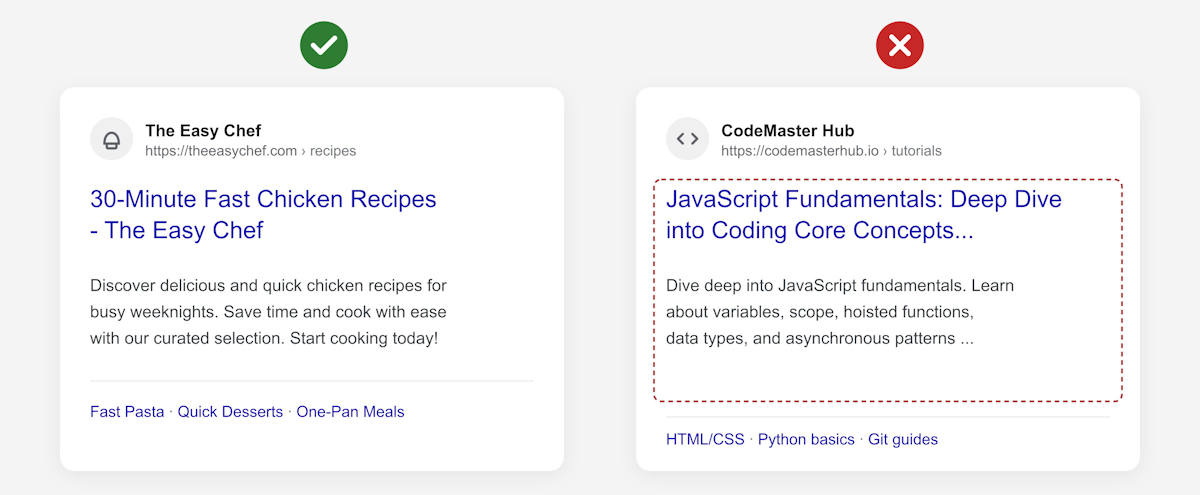 Meta title & meta description good and bad example